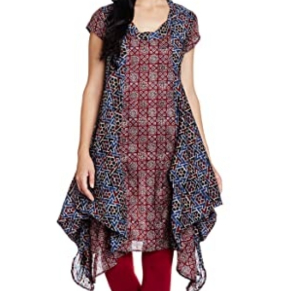Biba 100% Cotton Printed Ajrakh Indian Dress Tunic Kurta. Chest: 36-37” Size S-M - Picture 1 of 9
